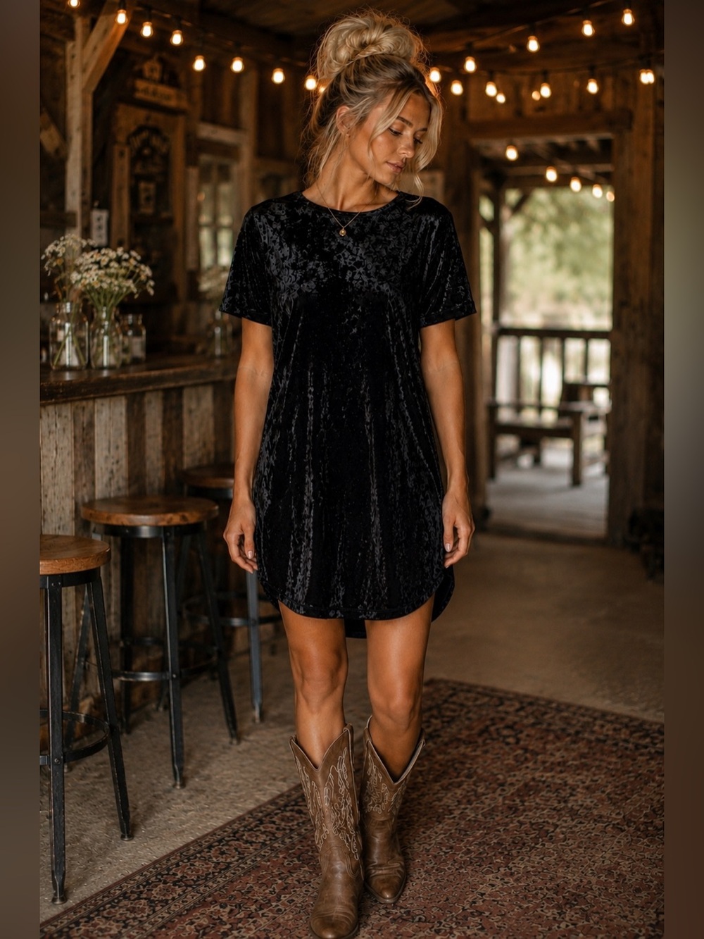 Z Supply Crushed Velvet Black Dress Size L Side Pockets Tie Back
Western Goth